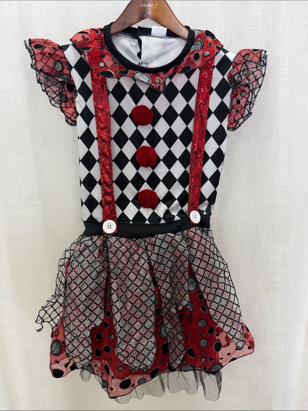 Spirit Of Halloween Harlequin Clown Red & Black Costume Dress Size Large